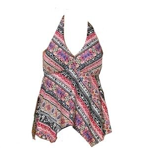 Swimsuits For All Tankini Halter Top Flowy Scarf Hem RN 88842 07813 Plus Size 26